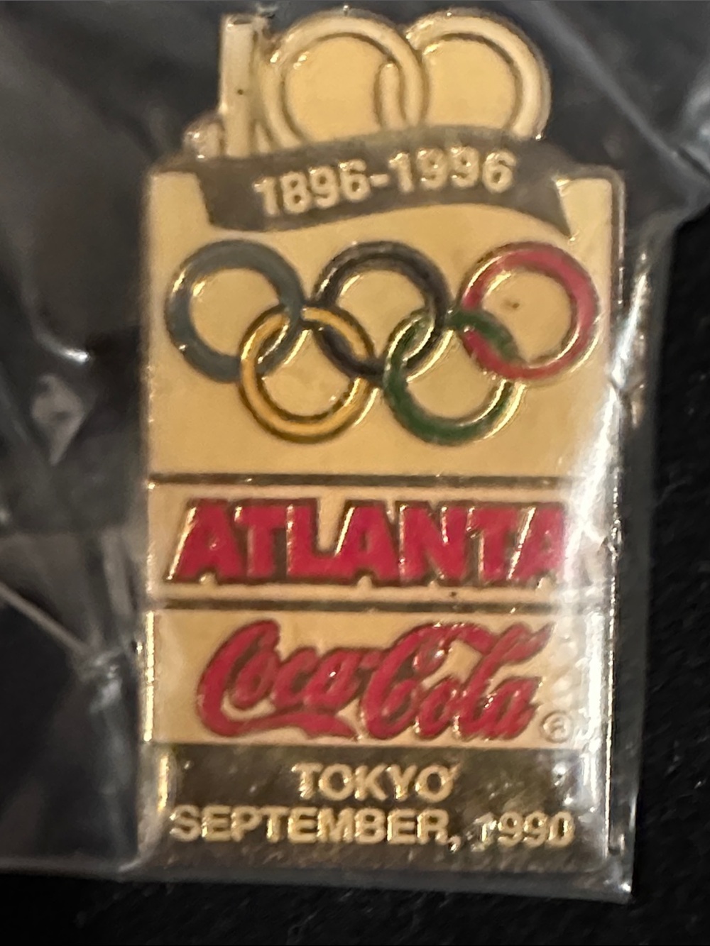 Coca Cola Gold Tone Atlanta Olympic Pin with Red Logo